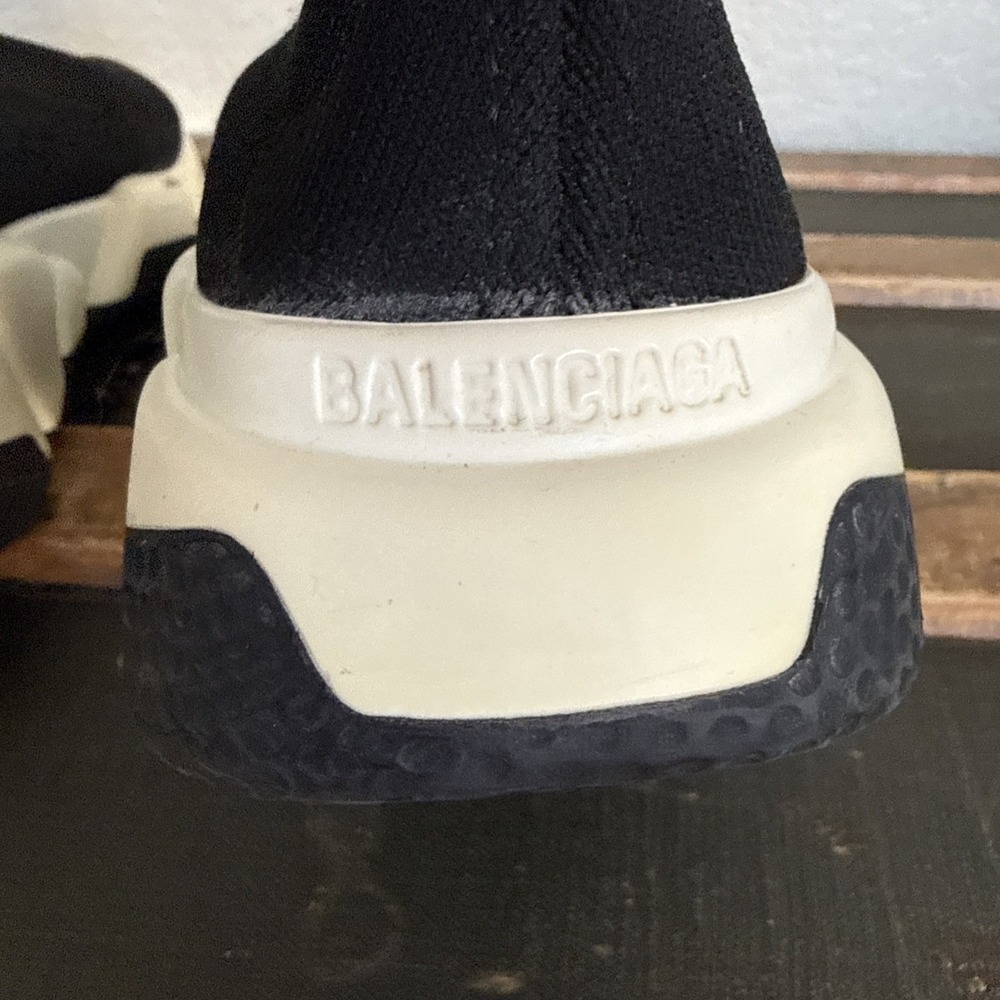 Balenciaga Speed Trainer Black White High Top Knit Sneakers Rubber Sole Sz 7.5 - Picture 5 of 14